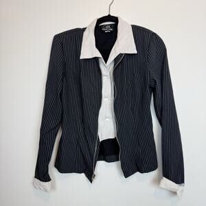 Vintage Victoria Ashley pinstriped suit set 90s office siren faux layered top MD